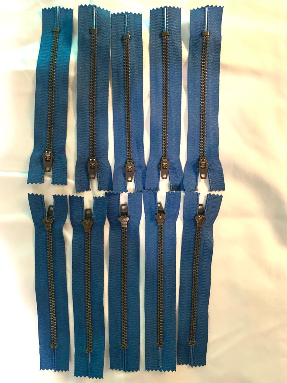UCAN 4.5” Metal Zippers Antique Brass USA-made (10)